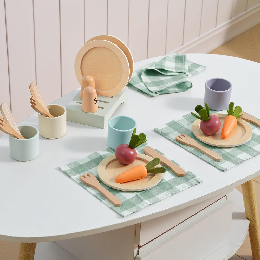 KizKnows wooden cups support imaginative tea time and sharing.