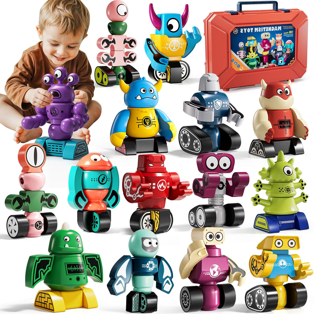 KIZONLY magnets robot building toys with storage box for easy cleanup.