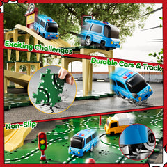 KIZONLY Puzzle Racer floor layout shows an active, hands-on building setup.