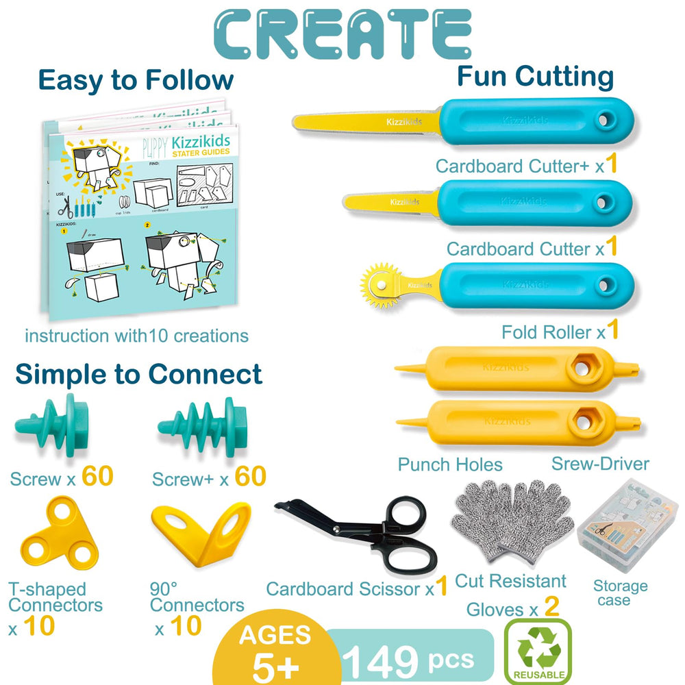 Kizzikids Explore Cardboard Cutter in use with safe grip for precise cuts.