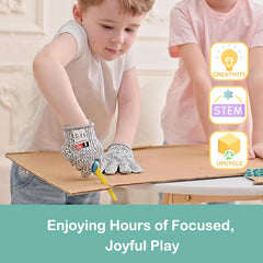 Kizzikids Explore cut-resistant gloves protect hands during crafts.
