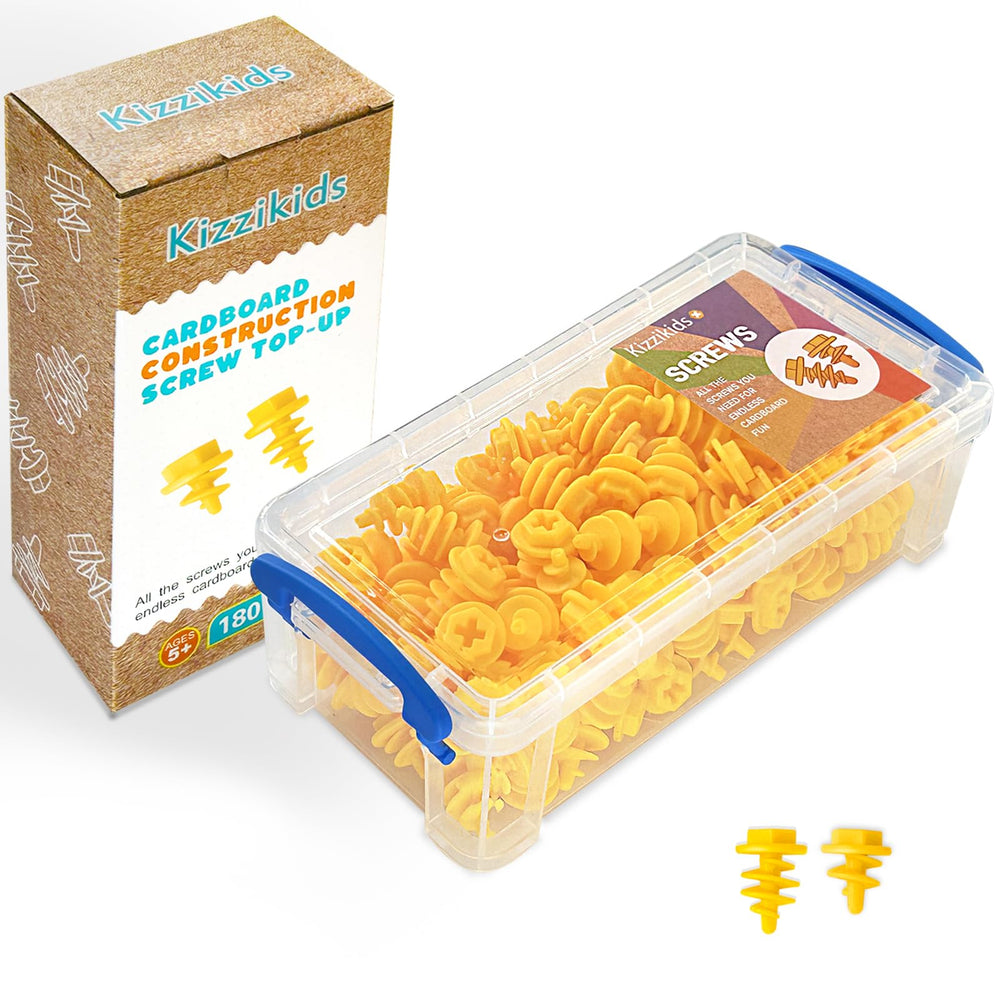 Kizzikids Screws Kit Top-up 180-piece pack for creative cardboard builds and collaborative play.