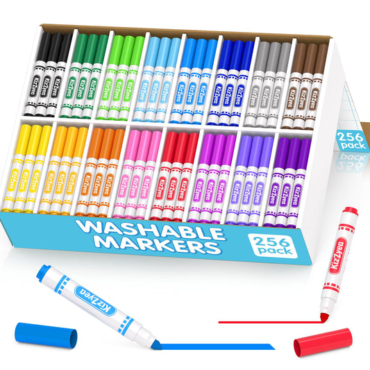 KIZZYEA washable markers bulk 256-count set for classroom art projects