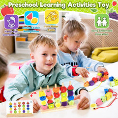 KLAPTOR wooden fruit beads lacing activity supports fine motor skills and patience.