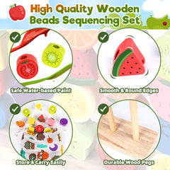 KLAPTOR wooden laces threading toy promotes creativity and careful manipulation.
