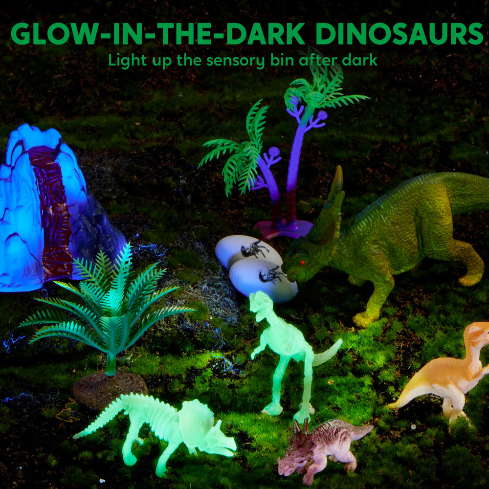 Klever Kits sensory bin featuring dinosaur eggs for curious discovery