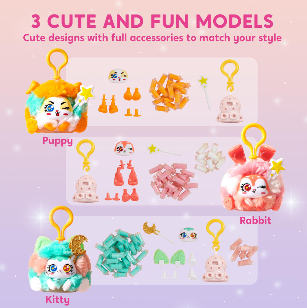 Klever Kits DIY plush keychains kitty close-up stitches, vivid colors inspire creative customization.