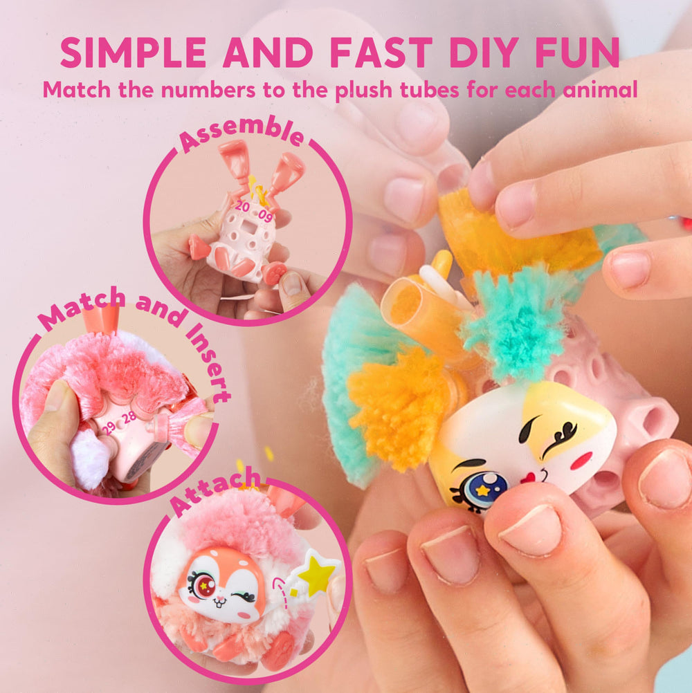 Klever Kits DIY plush keychains puppy close-up, stitch-by-stitch progress boosts concentration.