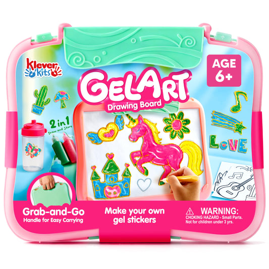 Klever Kits Gel Art Drawing Board window craft displays colorful gel art for window decoration.