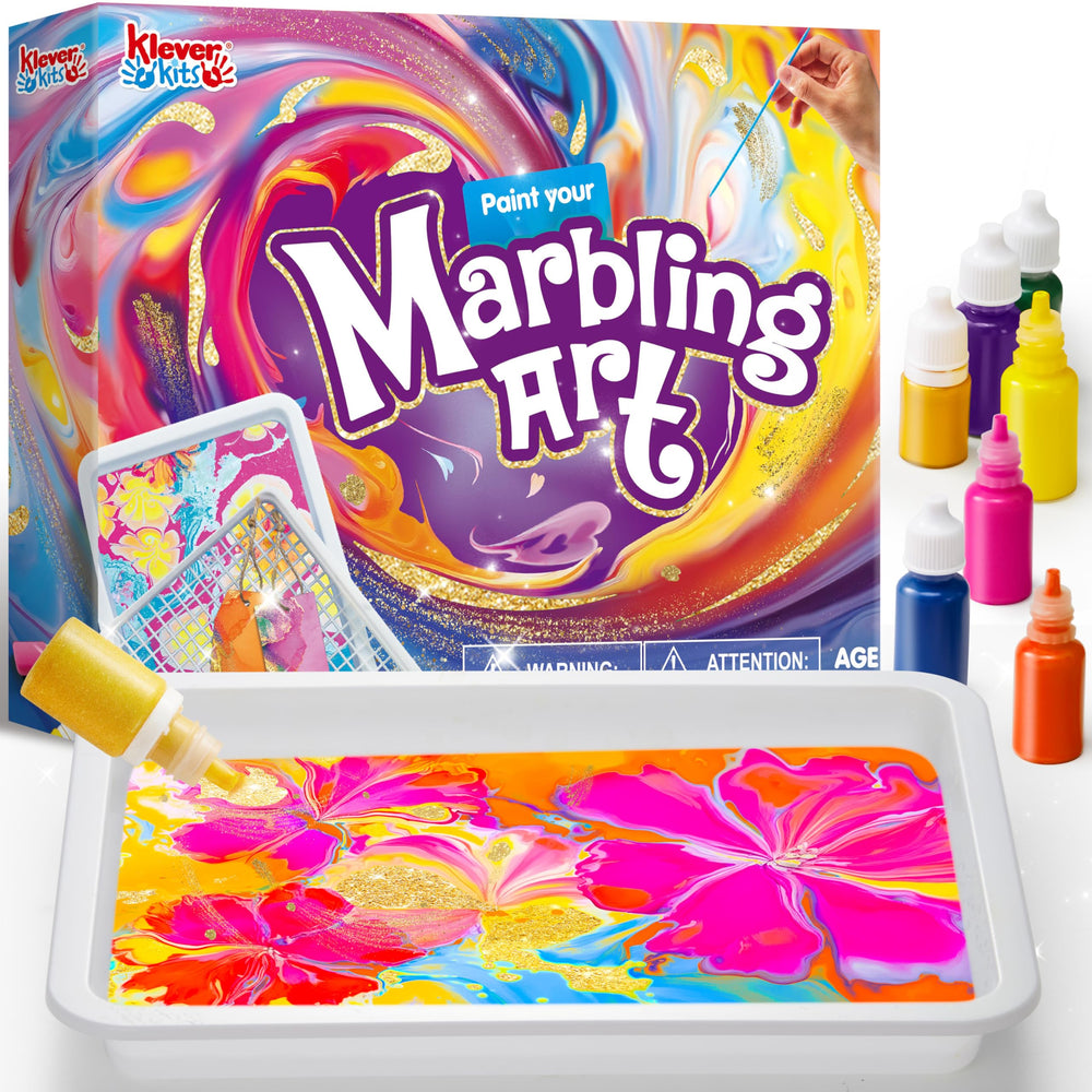 Klever Kits marbling paint gold palette delivers vibrant metallic shimmer for kids' art
