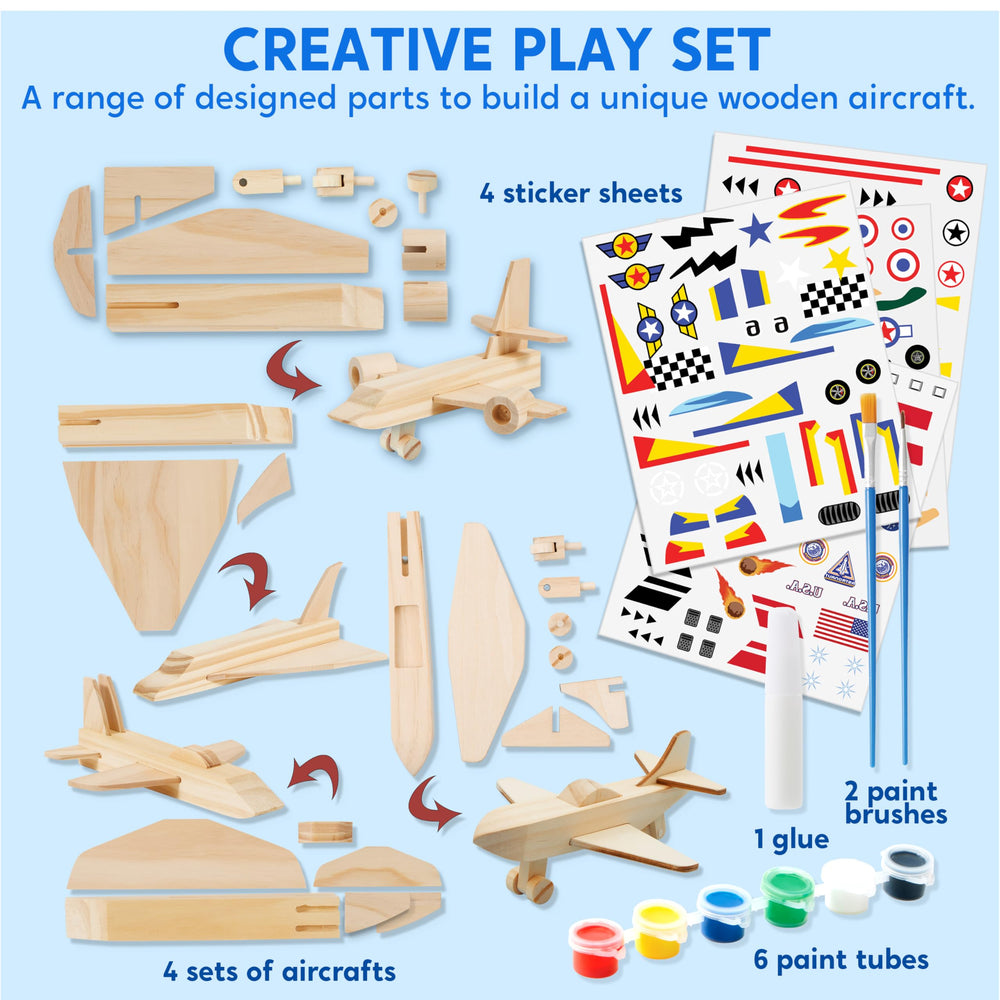 Klever Kits space shuttle wooden aircraft inviting kids to personalize with color.