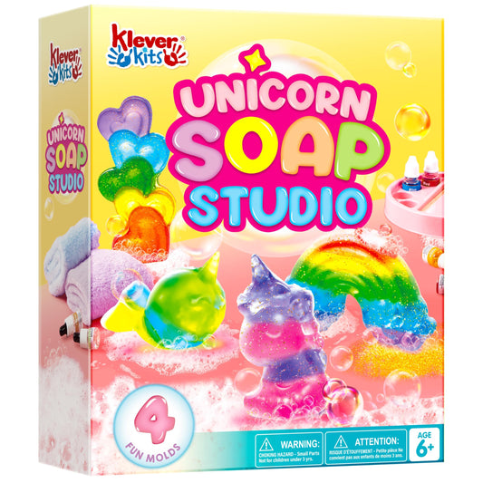 Klever Kits unicorn-soap-mold in action for safe, creative kid crafting