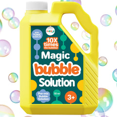 Klevly iridescent bubble solution refill bottle front view for easy outdoor play.