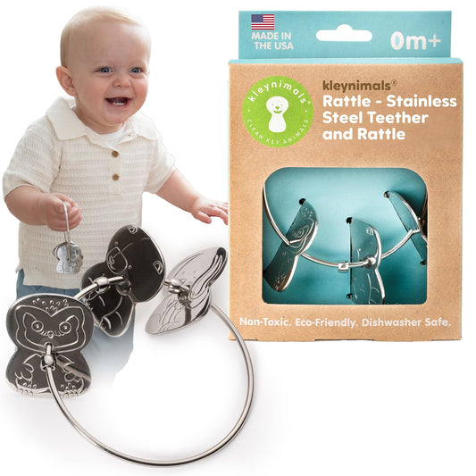 Kleynimals USA-made stainless steel keys for safe teething and sensory play.