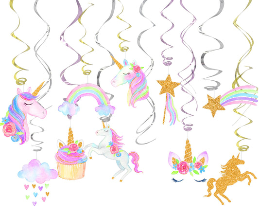 Klmars unicorn hanging swirl decorations collection for festive unicorn parties