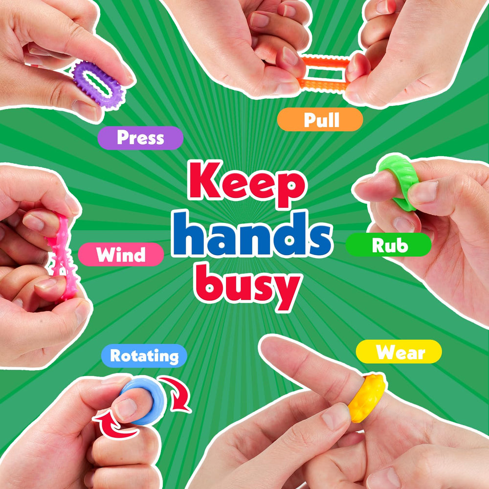 KLT classroom fidget rings shown as bulk packs for prizes and activities.