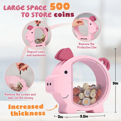 KMC piggy bank pink acrylic panel for easy savings tracking