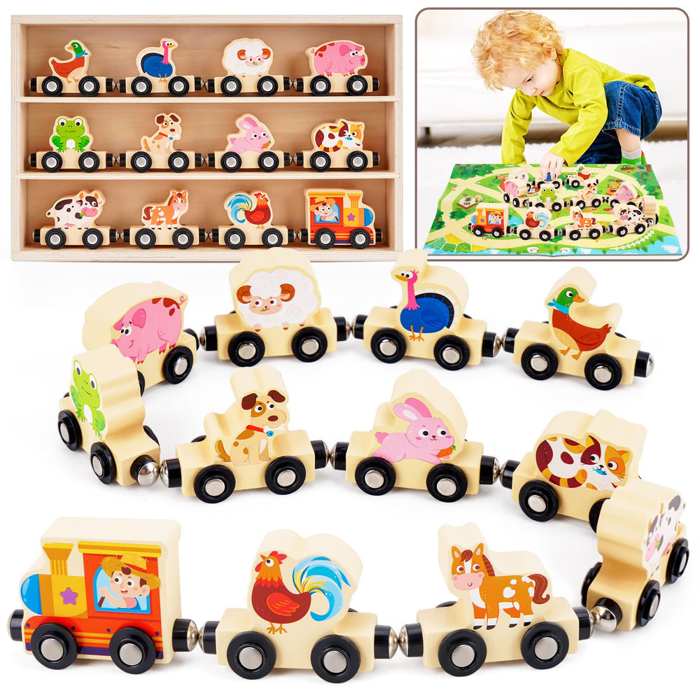 KMTJT Montessori wooden train locomotive for toddler play and exploration.