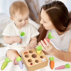 KMTJT sorting game with farm scene, worm, and rabbit motifs encouraging imaginative play.