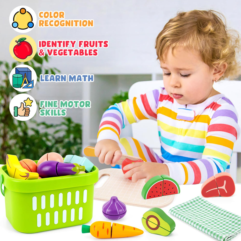 KMTJT toy shopping basket helps organize and transport play food.