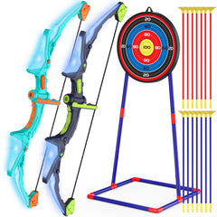 Kmuxilal kids bow and arrow set with LED lights, easy assembly for quick play.