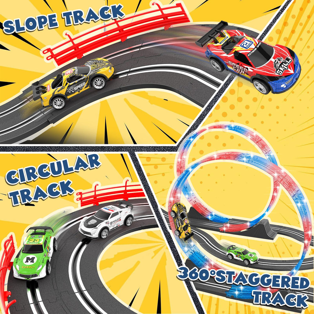 Kmuxilal 2-in-1 design slot car track offering versatile layouts