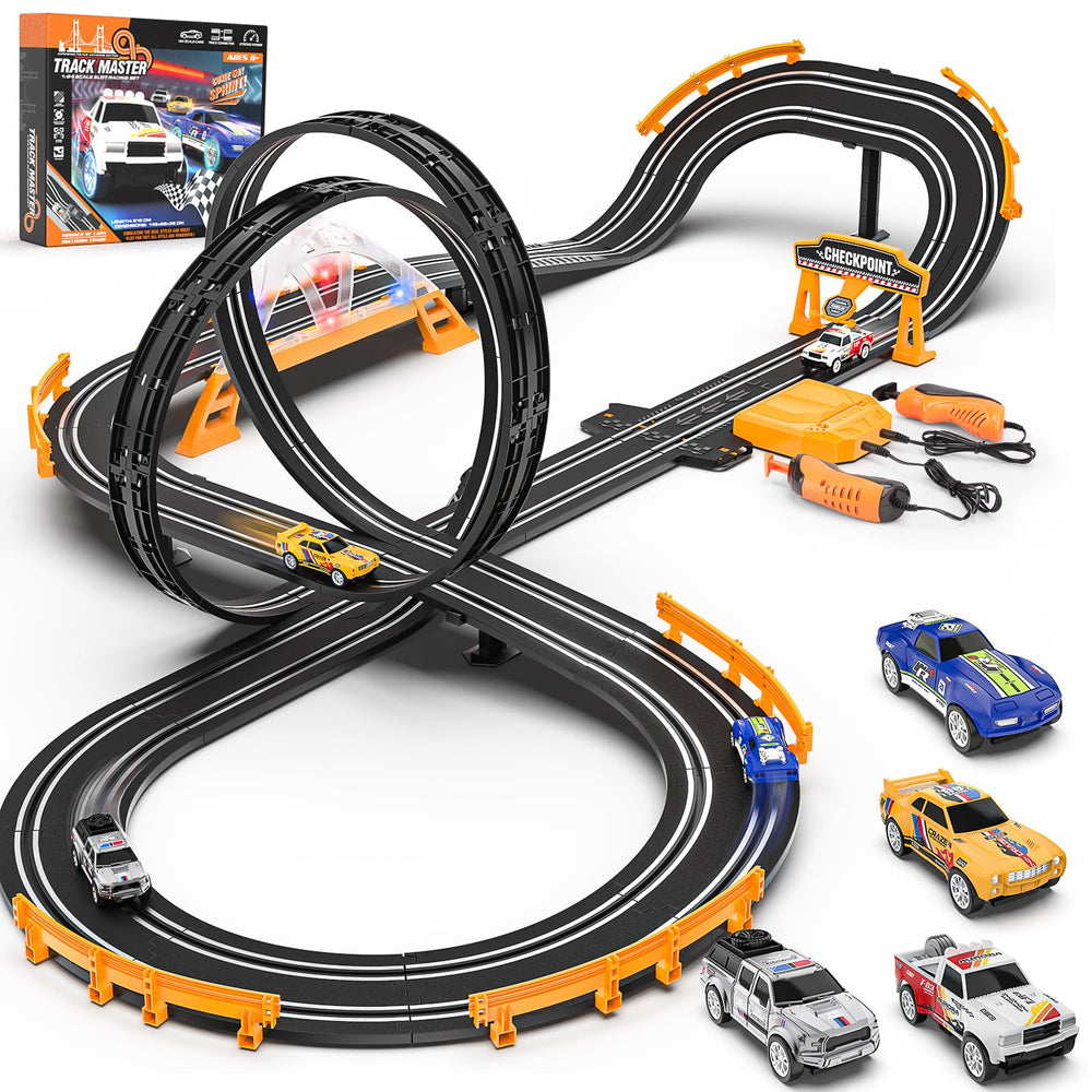 Kmuxilal slot track with an overpass bridge for dramatic racing moments