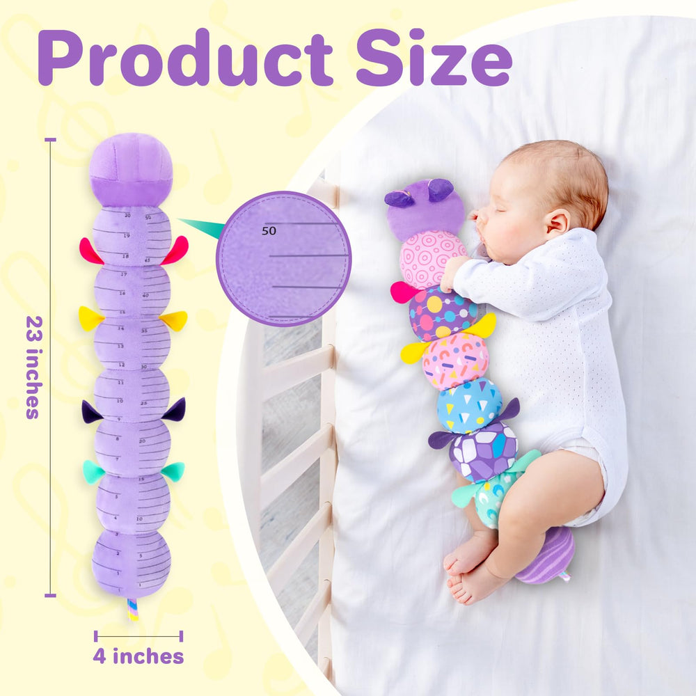 KMUYSL caterpillar plush featuring a tummy ruler for height tracking during play.
