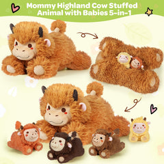 KMUYSL Highland Cow baby calf 1 beside mommy for cuddly storytelling.