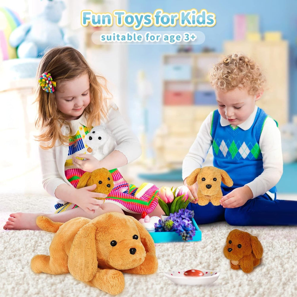 KMUYSL Puppy plush features vivid eyes, nose, and a name tag for storytelling.