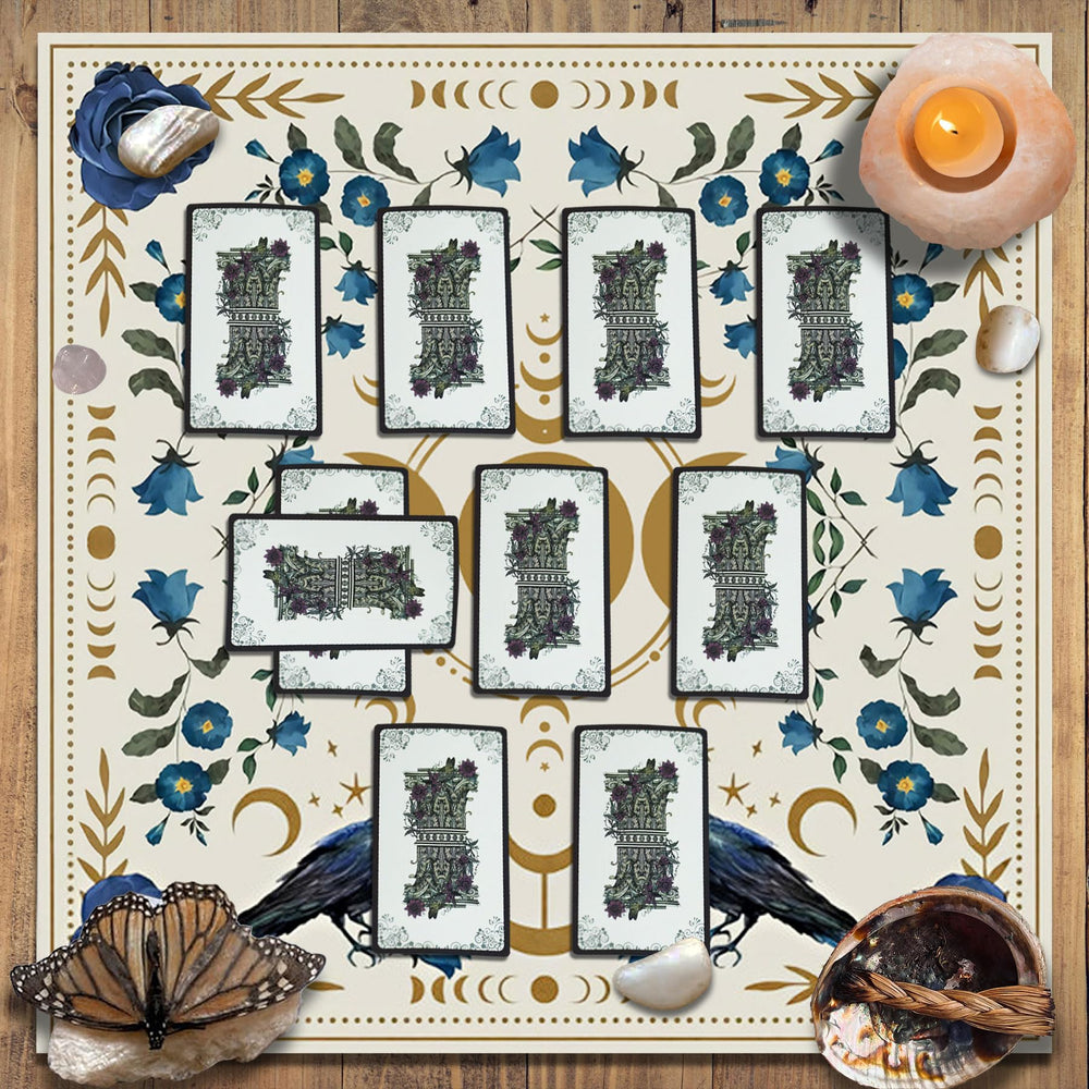 Knana tarot altar cloth closeup showcases soft plush texture under cards.