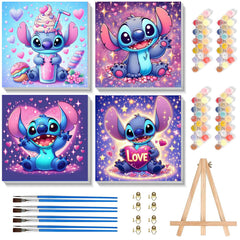 KOJEFCV 4 Pack cartoon paint by numbers frame for kid-friendly wall art display