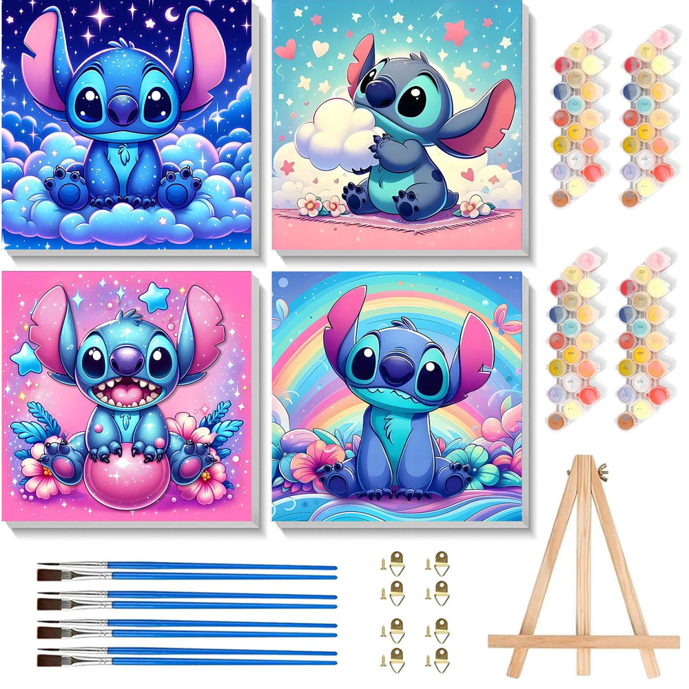 KOJEFCV 4Pack cartoon paint by numbers frame enhances kid art wall decor and creativity.