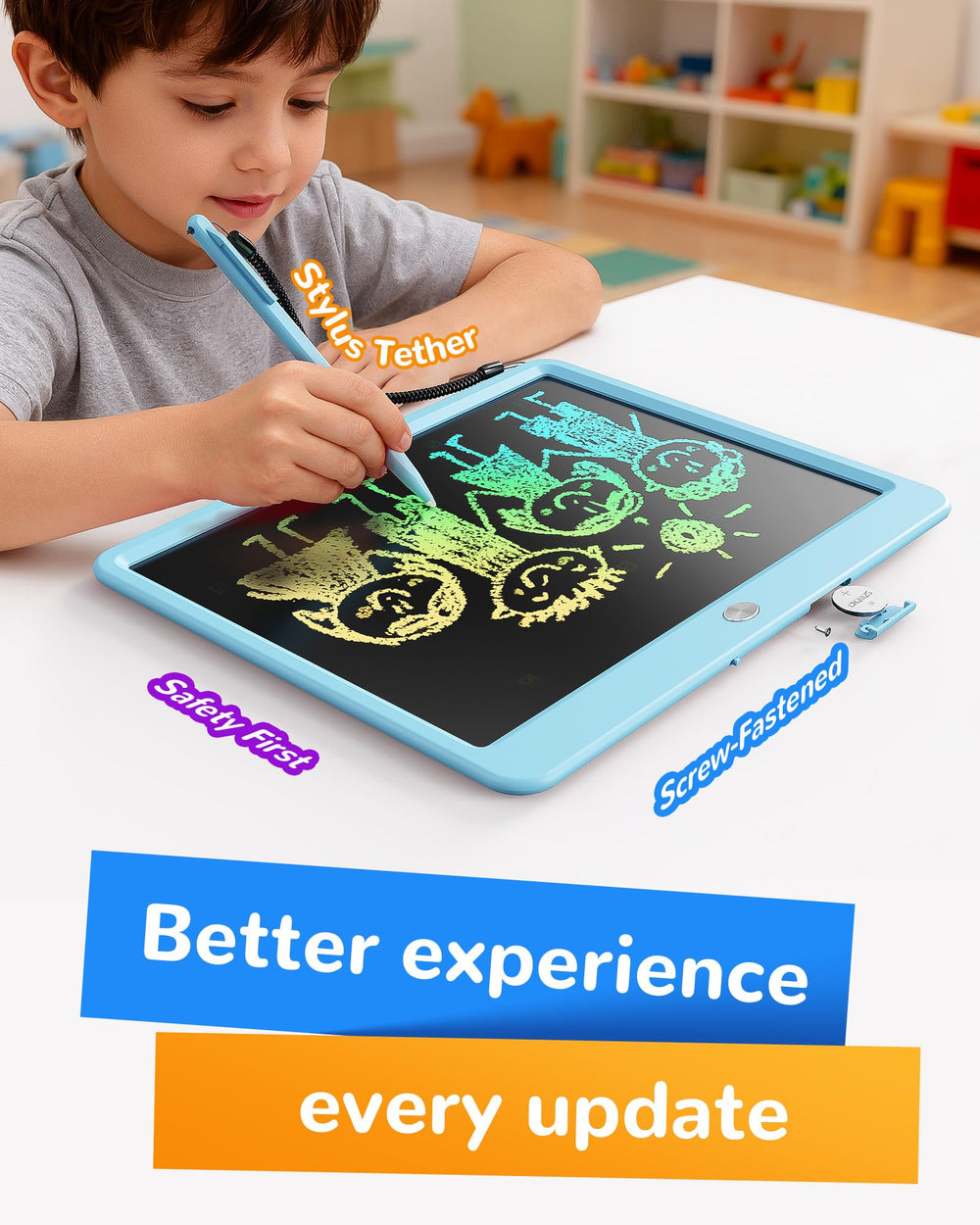 KOKODI tablet features long battery life for countless doodles.