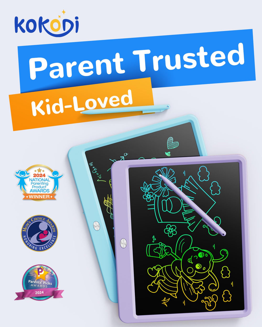 KOKODI stylus draws smooth lines on the 12-inch color LCD screen.