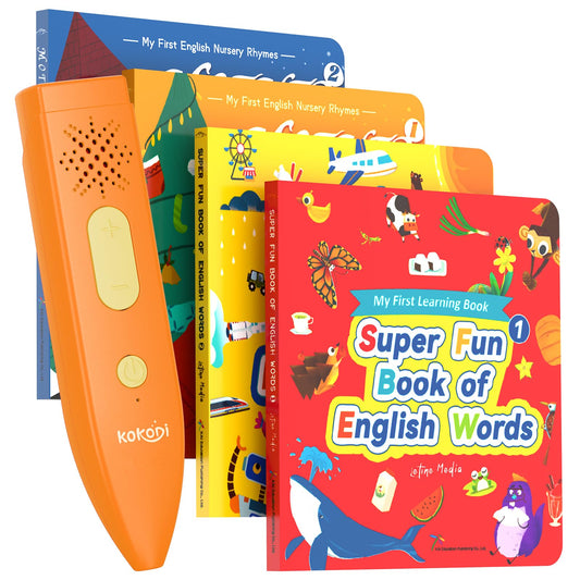 KOKODI talking pen reads on a book, promoting independent reading for kids.