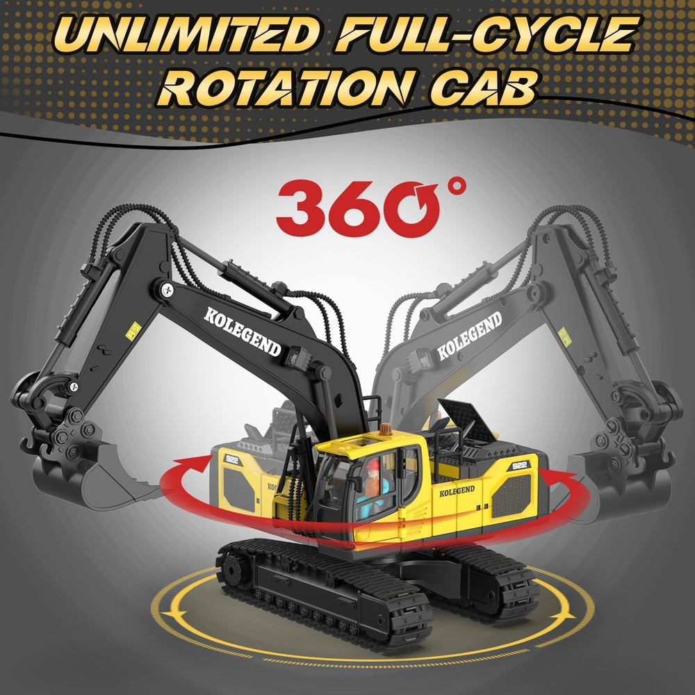 kolegend excavator toy battery compartment demonstrates long play with two rechargeable batteries.