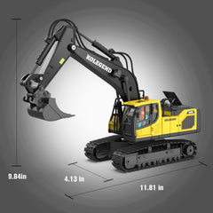 kolegend rc excavator toy packaging and included accessories for easy setup.