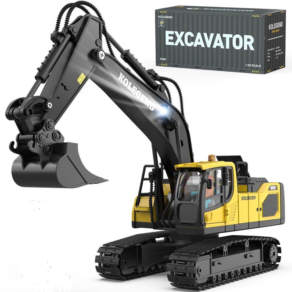 kolegend remote control excavator toy front view shows durable design for kids ages 6 and up.