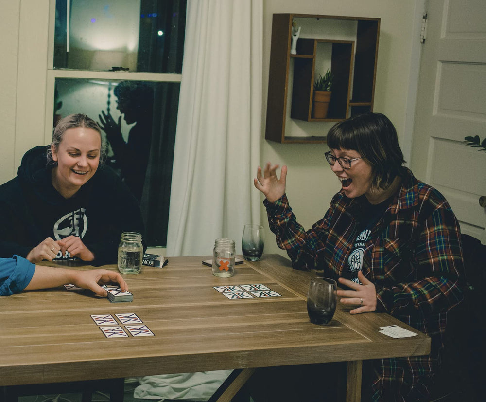 KOMBIO travel-ready setup on a clutter-free table for easy play.