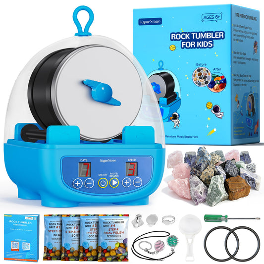 KomeStone K5 rock tumbler front view, quiet family-friendly operation.