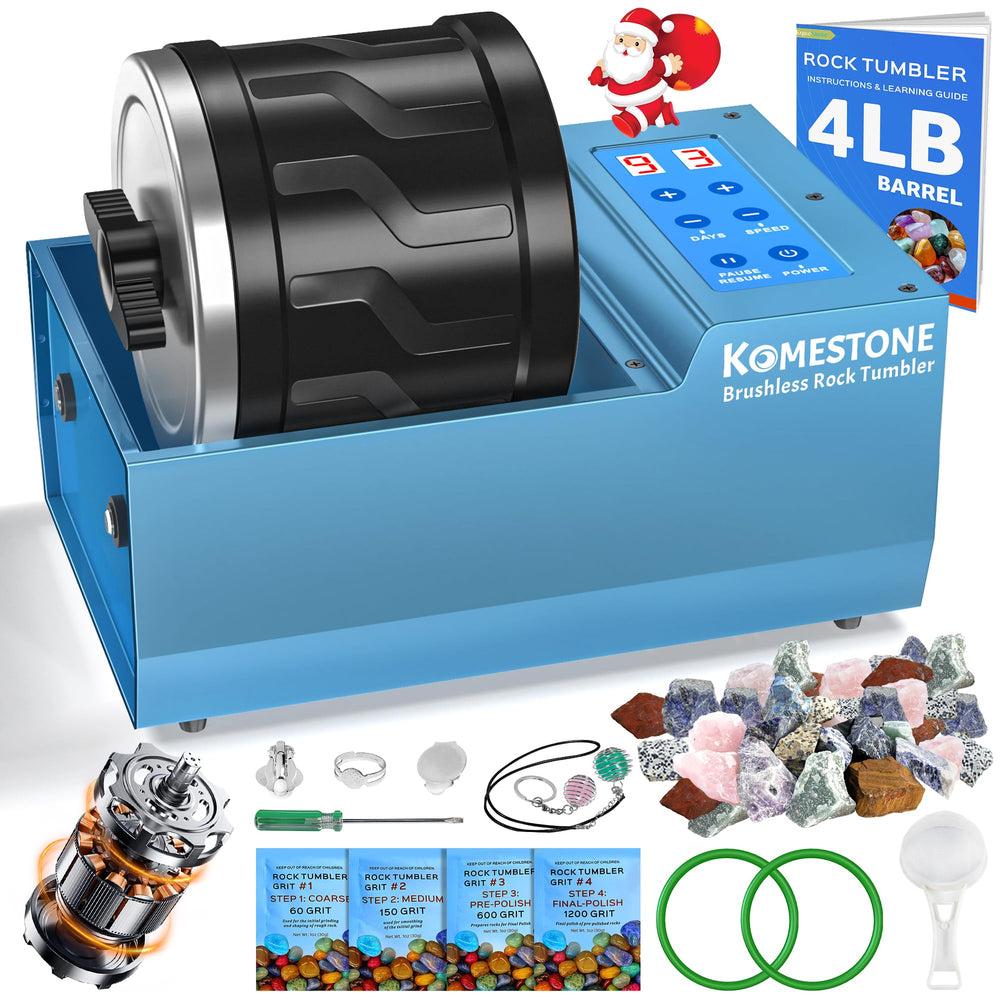 KomeStone professional rock tumbler kit with 4lb barrel in use for durable polishing.