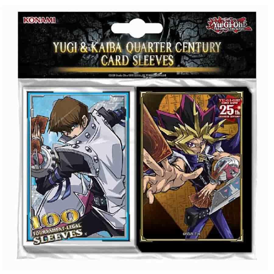 Konami Yu-Gi-Oh! card sleeves with quarter-century art for reliable deck safeguarding.