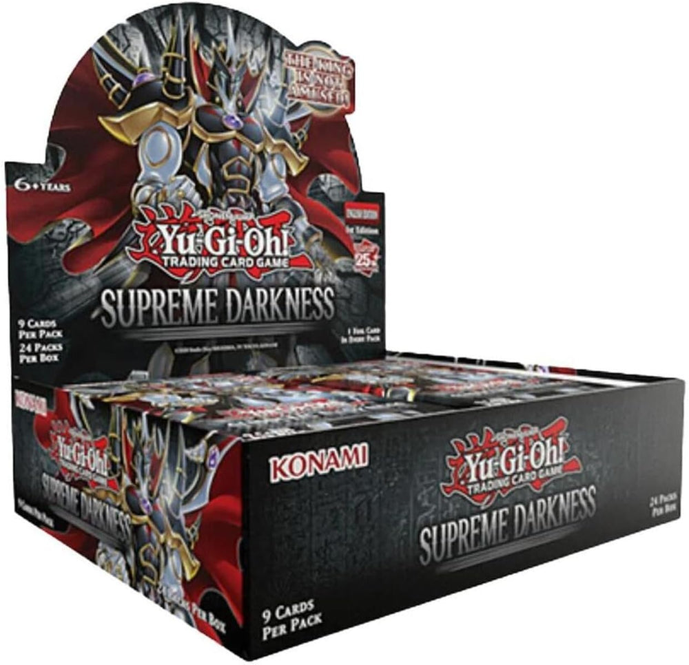 Konami YuGiOh Supreme Darkness booster box with 24 packs for collectors and competitive play.