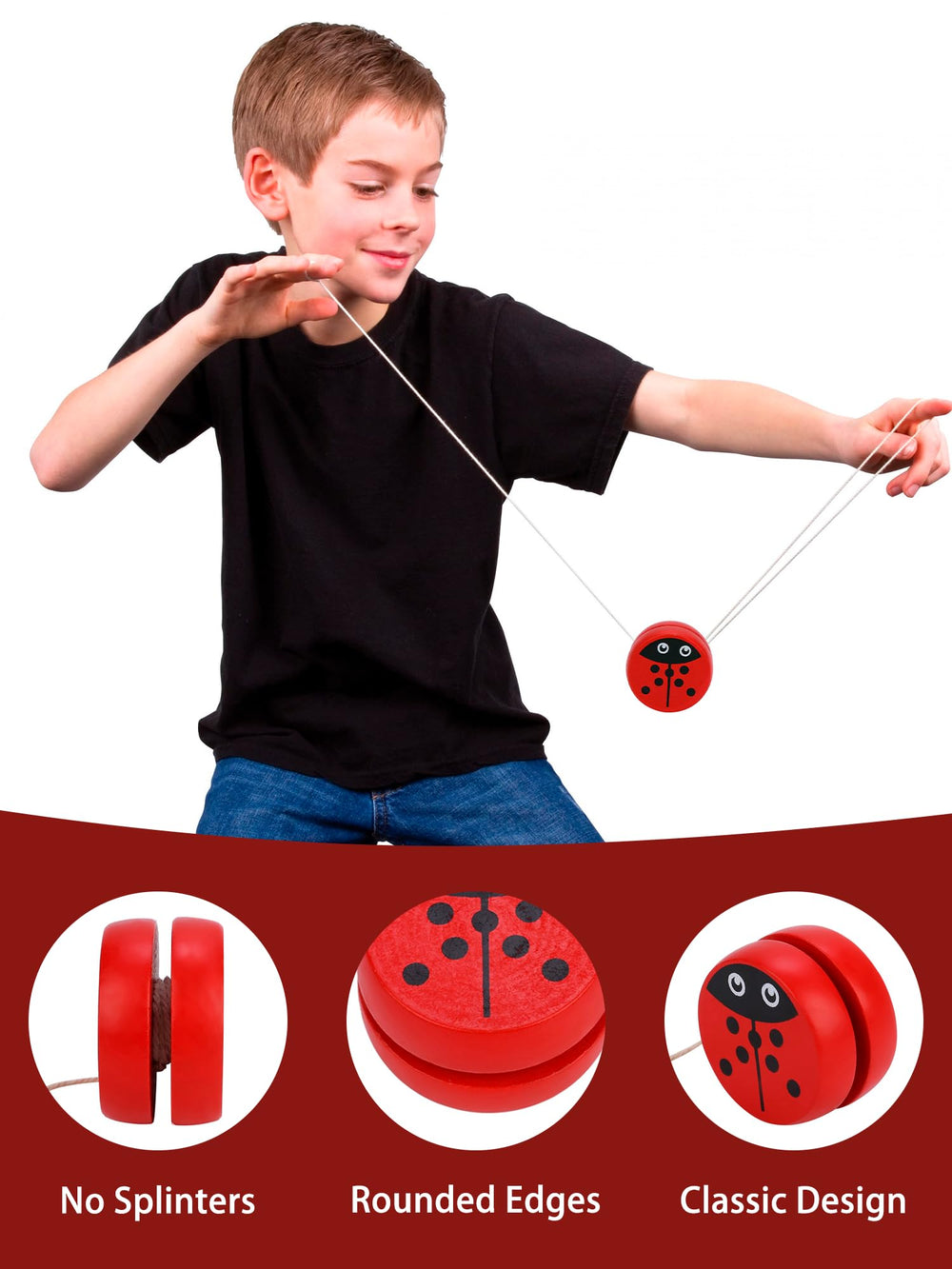 KooingTech Yoyo Frog pattern wooden ball promotes smooth spins and kid-friendly handling.
