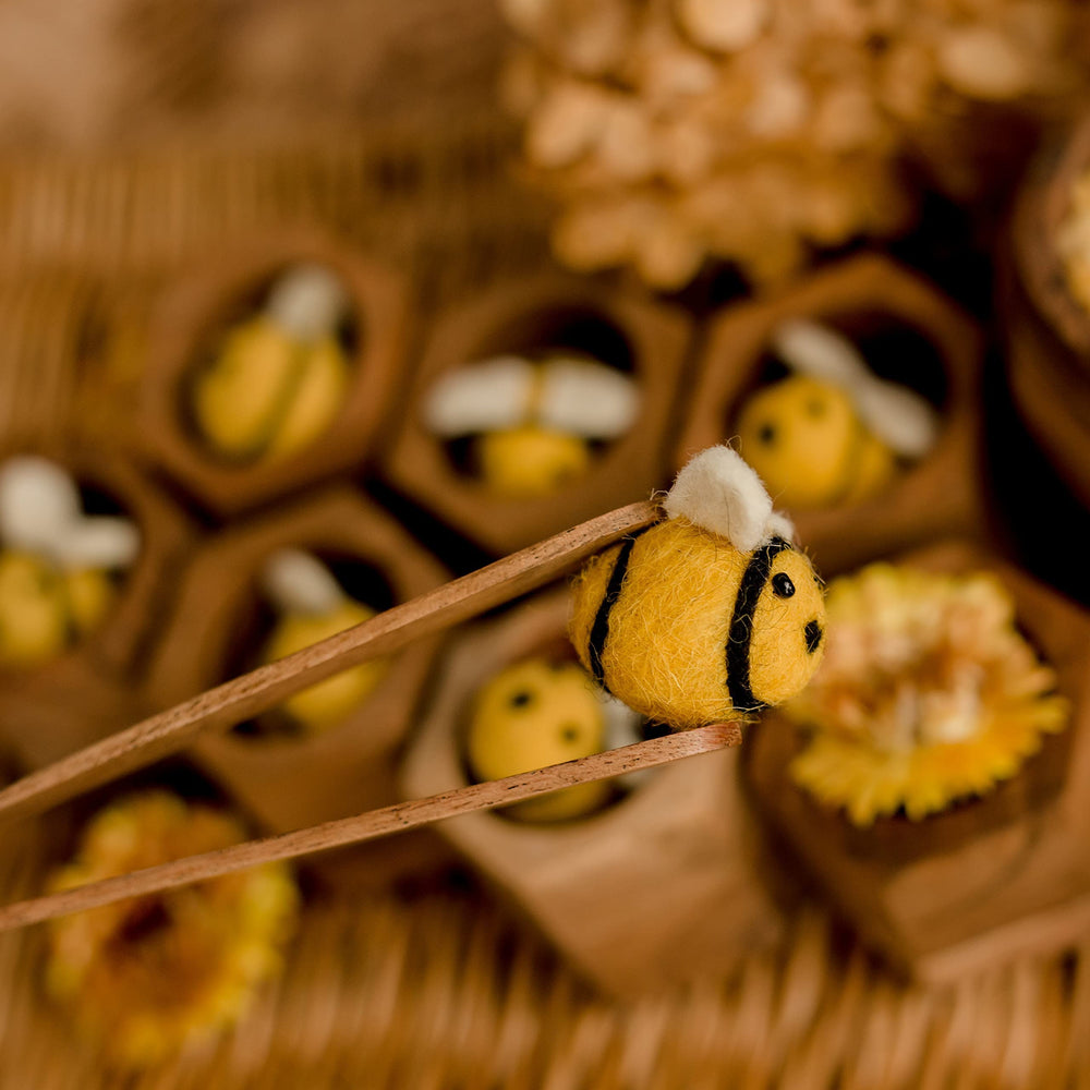 KOOKAROO honey stick introduces color and texture cues for sorting activities.