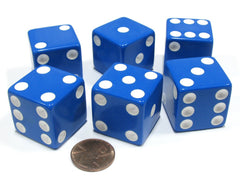 Koplow Games jumbo 25mm blue dice with etched pips for clear visibility during gameplay