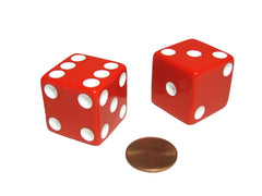Koplow Games 25mm red opaque D6 dice with white pips, ideal for RPG sessions.