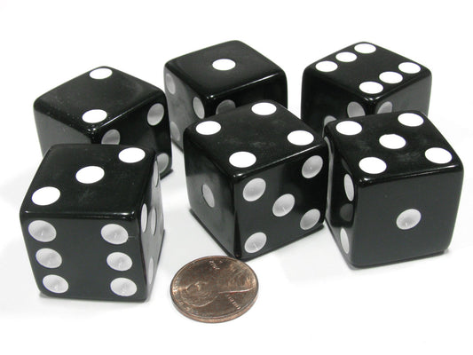 Koplow Games D6 25mm black opaque dice with white pips for easy readability during gameplay.