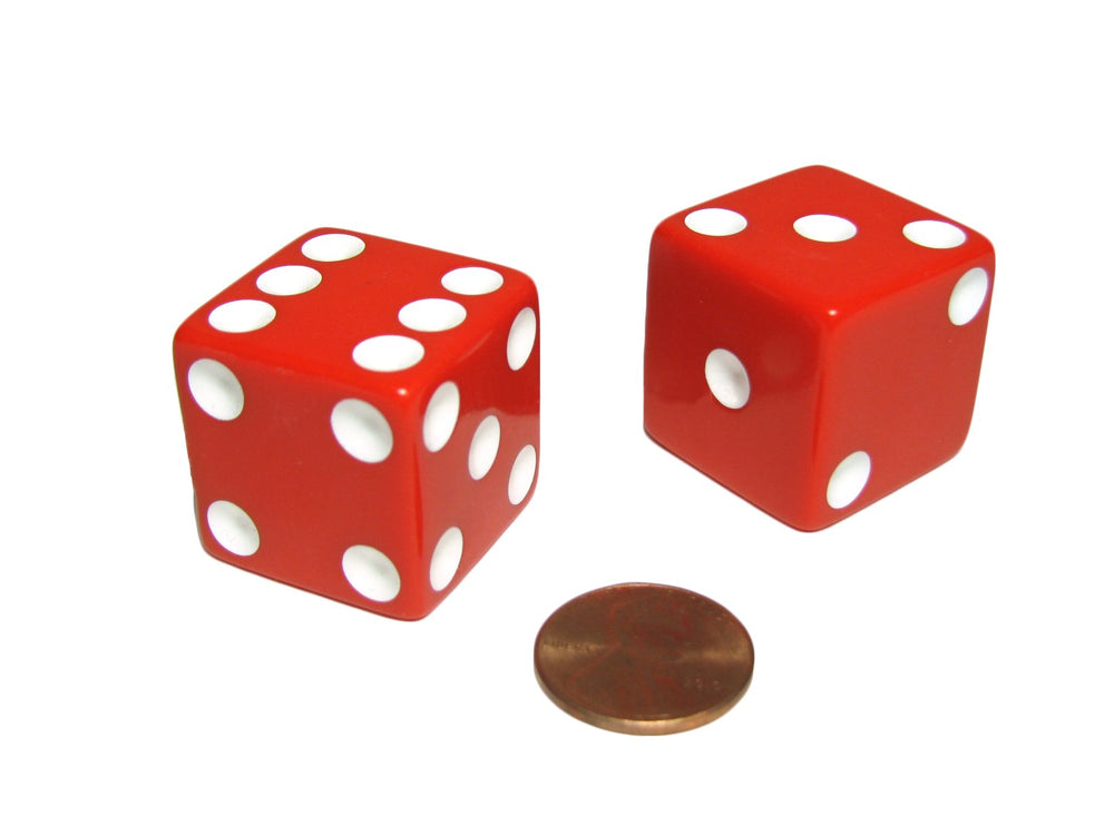 Koplow Games two red opaque D6 dice set for tabletop play and dice-based games.
